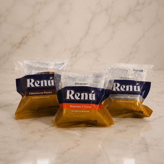 Colección de alfajores artesanales Renú en packaging premium